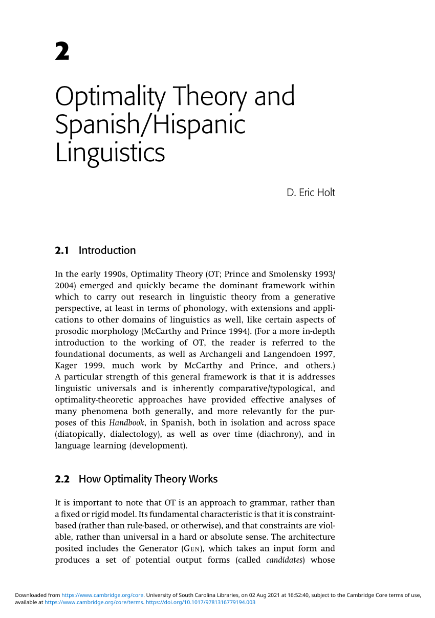 (PDF) Optimality Theory and Spanish/Hispanic Linguistics.