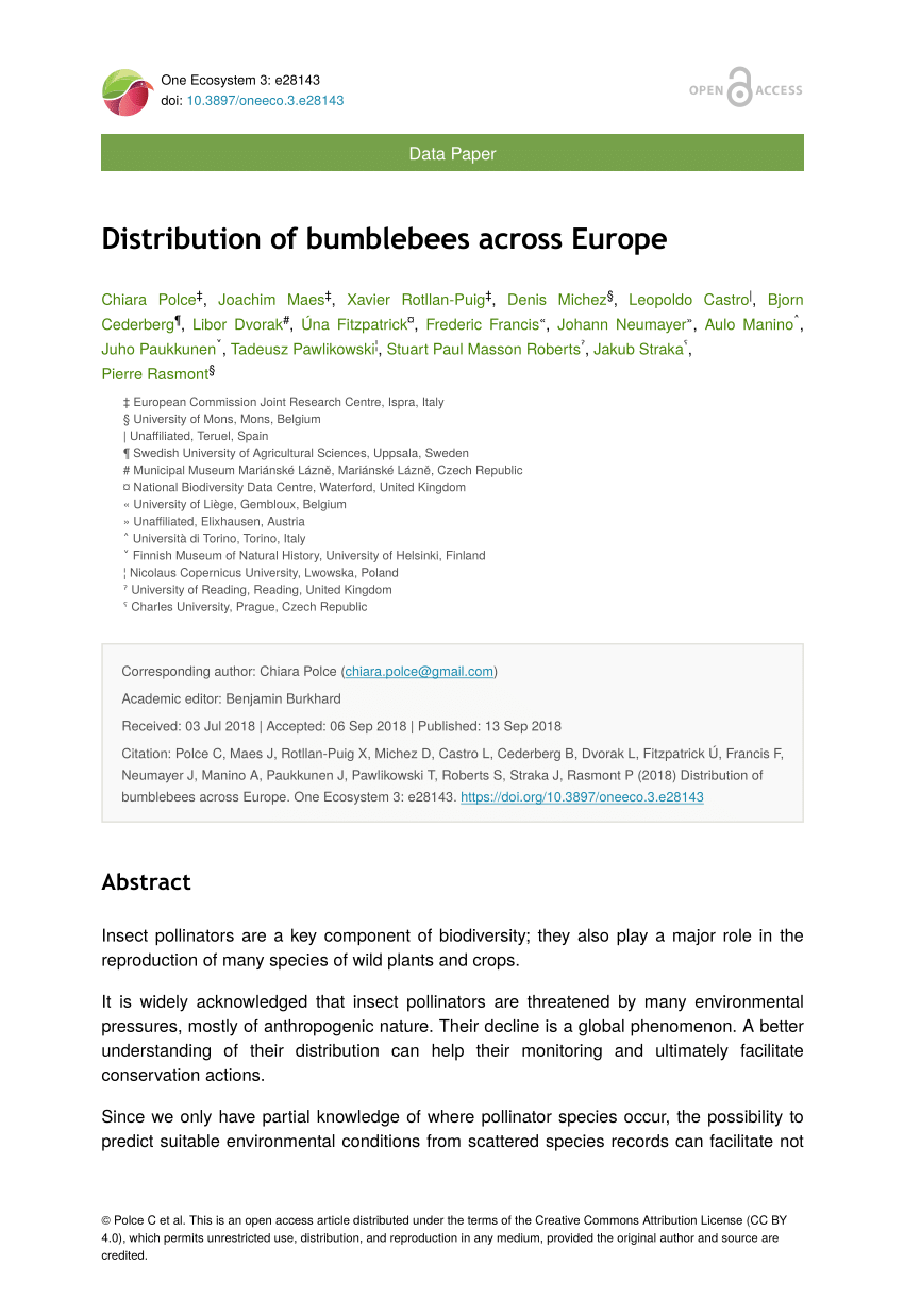 Pdf Distribution Of Bumblebees Across Europe