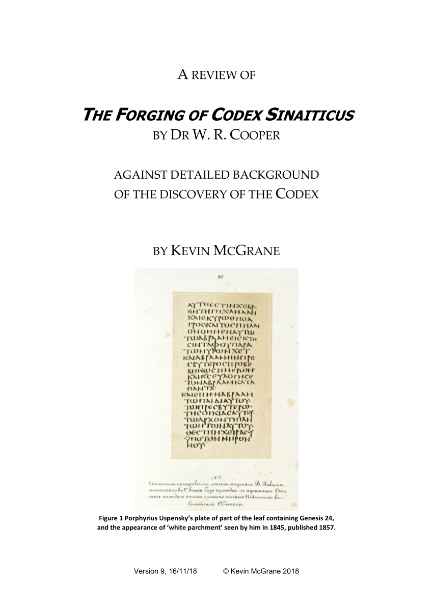 Pdf A Review Of The Forging Of Codex Sinaiticus By Dr W R