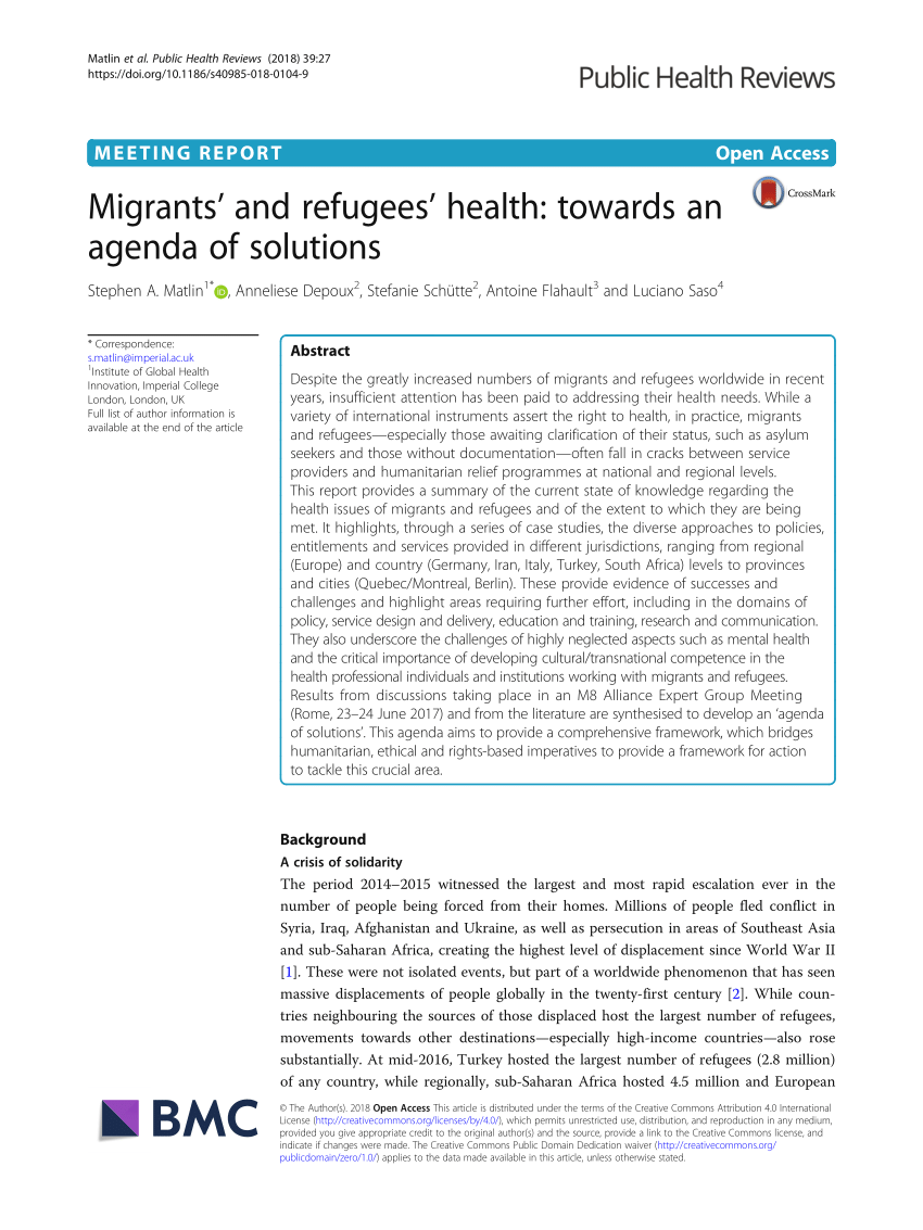 Pdf Migrants And Refugees Health Towards An Agenda Of Solutions