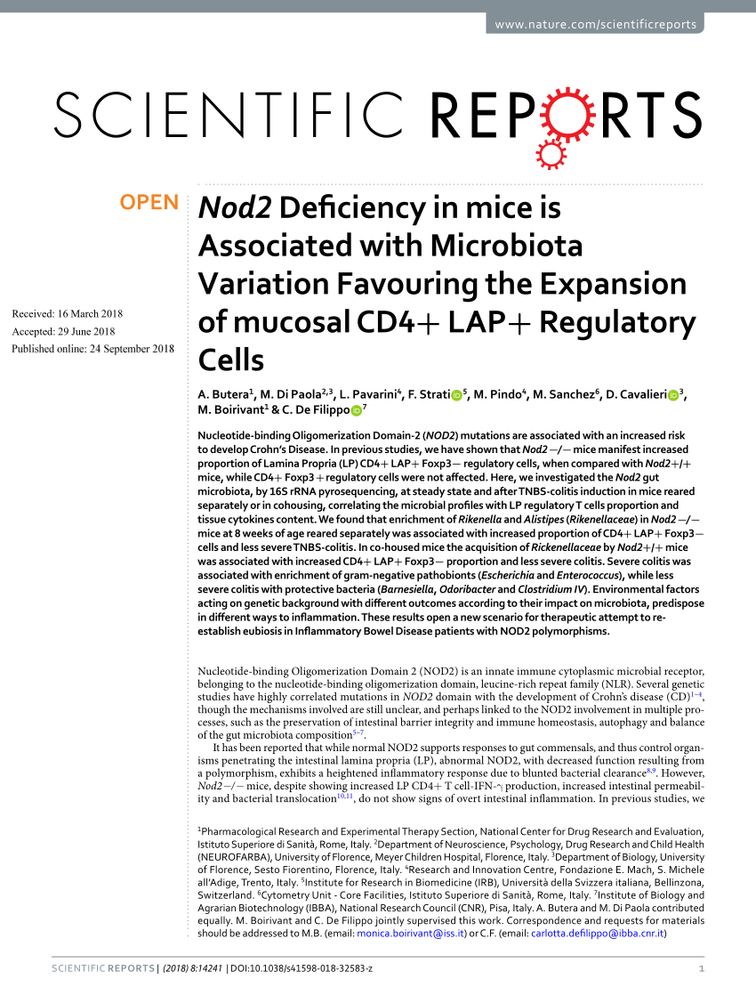 PDF) Nod2 Deficiency in is Associated with Microbiota Variation Favouring the Expansion of mucosal CD4+ LAP+ Regulatory