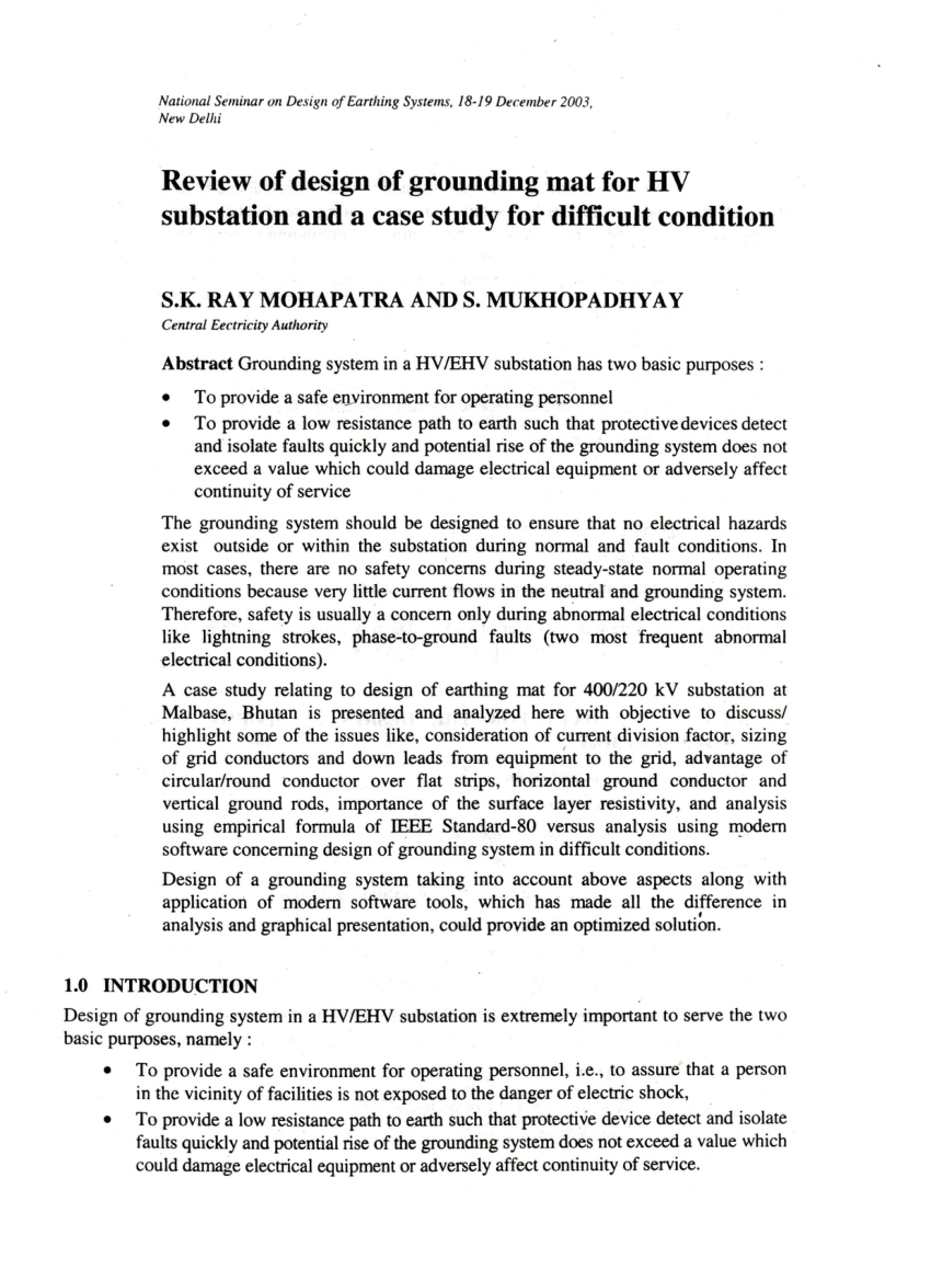 Pdf Review Of Design Of Grounding Mat For Hv Substation And A