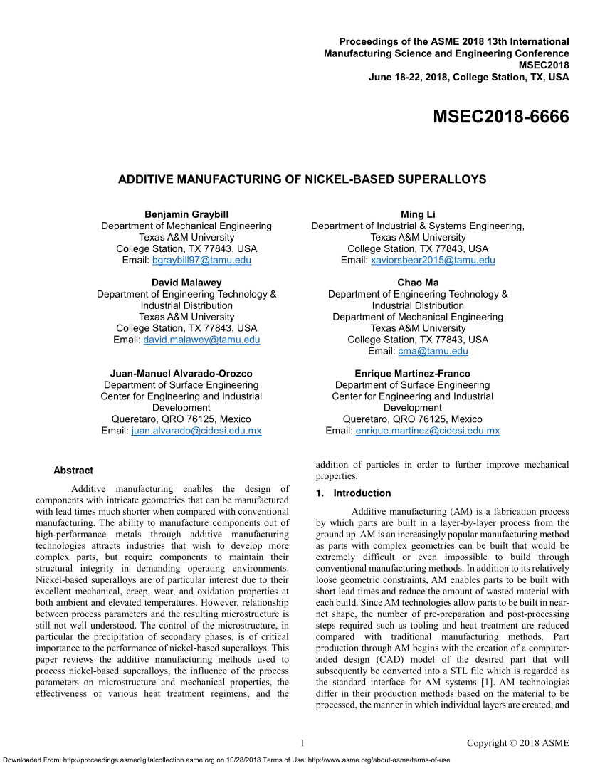 Pdf Additive Manufacturing Of Nickel Based Superalloys - 