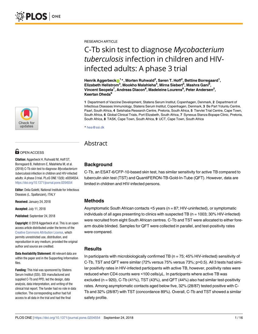 Pdf C Tb Skin Test To Diagnose Mycobacterium Tuberculosis Infection In Children And Hiv Infected Adults A Phase 3 Trial