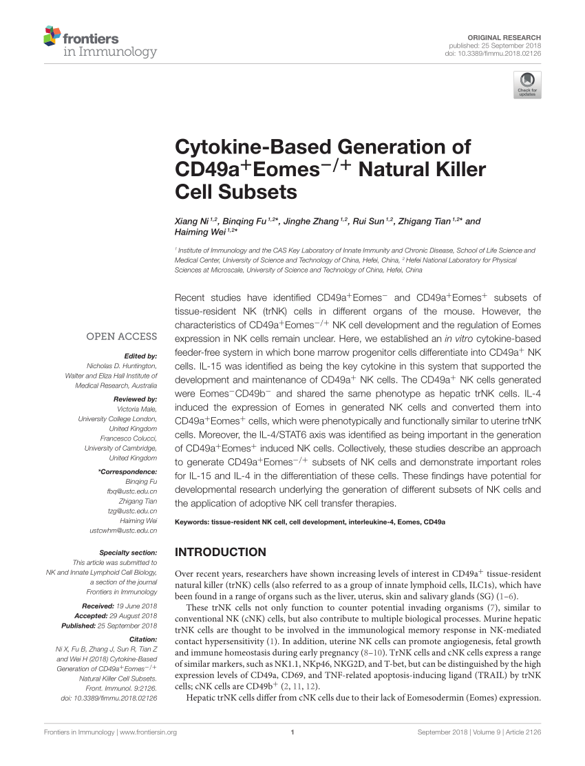 PDF) Cytokine-Based Generation of CD49a+Eomes−/+ Natural Killer Cell Subsets