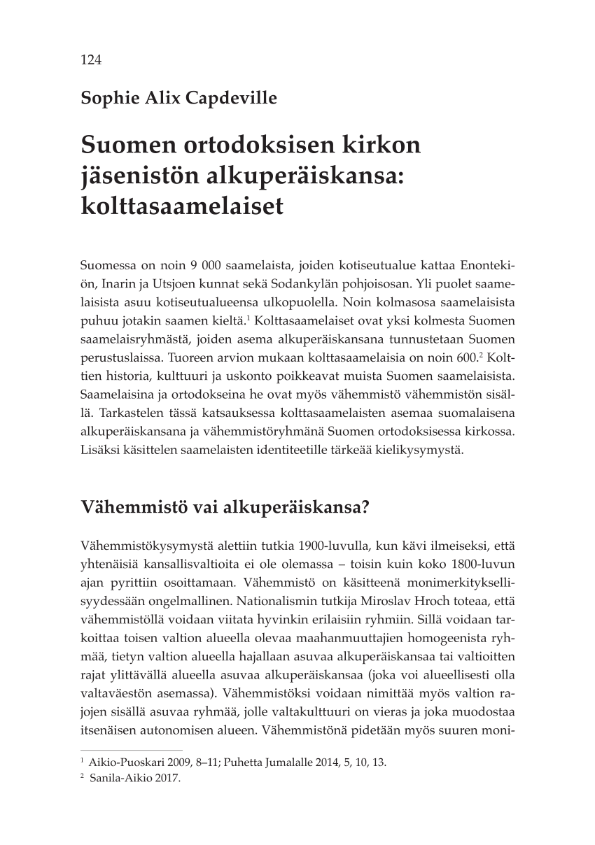 PDF) Suomen kirkon jäsenistön alkuperäiskansa: kolttasaamelaiset