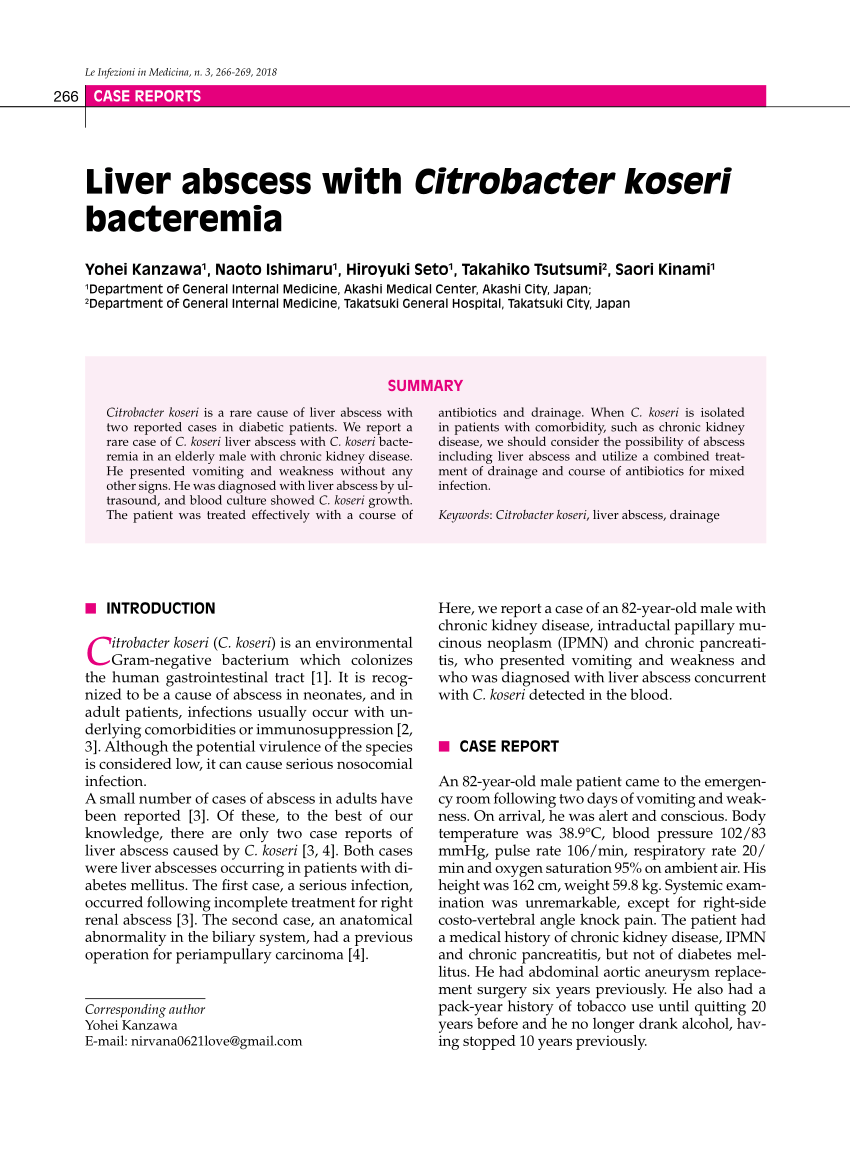 Pdf Liver Abscess With Citrobacter Koseri Bacteremia