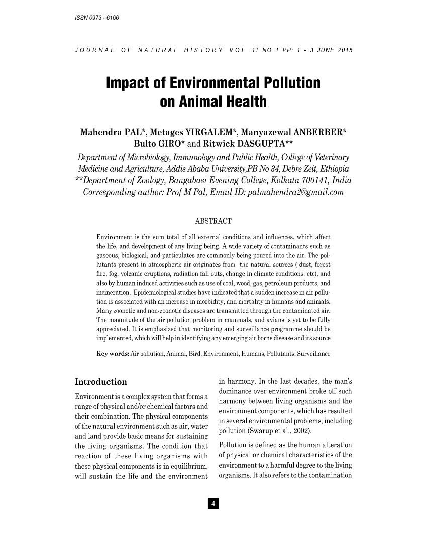 PDF) Impact of environmental pollution on animal health