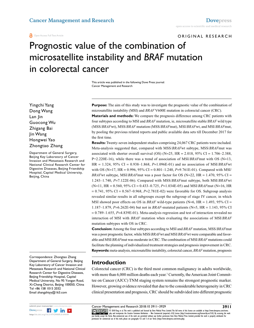 PDF) Prognostic value of the combination of microsatellite 