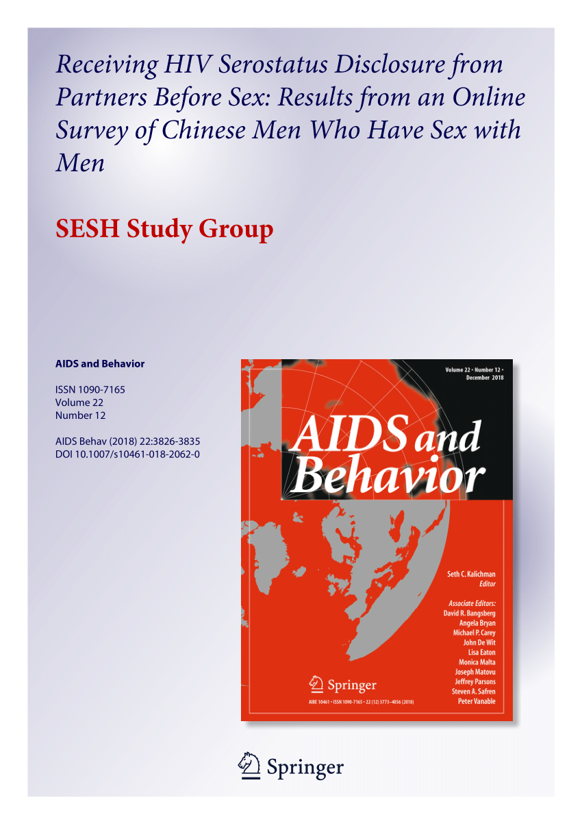 Pdf Receiving Hiv Serostatus Disclosure From Partners Before Sex Results From An Online 2541