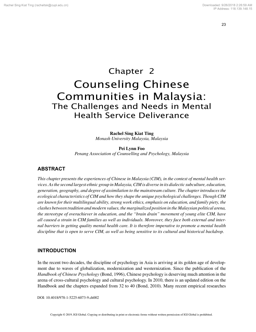 Pdf Counseling Chinese Communities In Malaysia The Challenges And Needs In Mental Health Service Deliverance