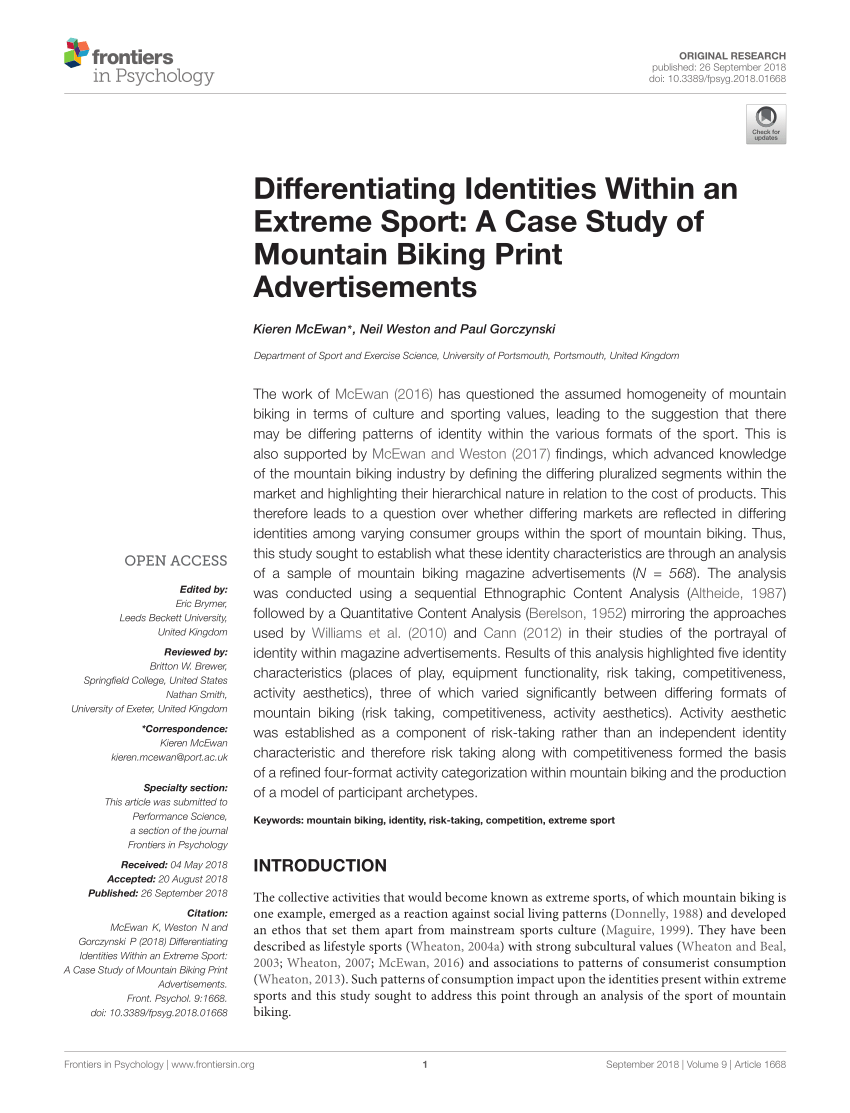 Pdf Differentiating Identities Within An Extreme Sport A Case - pdf differentiating identities within an extreme sport a case study of mountain biking print advertisements