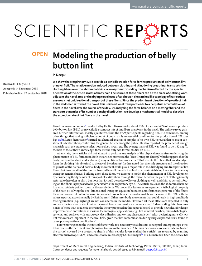PDF) Modeling the production of belly button lint