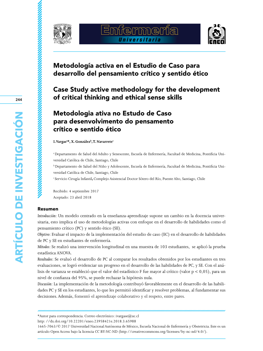 Pdf Metodologia Activa En El Estudio De Caso Para Desarrollo Del Pensamiento Critico Y Sentido Etico Case Study Active Methodology For The Development Of Critical Thinking And Ethical Sense Skills Metodologia Ativa