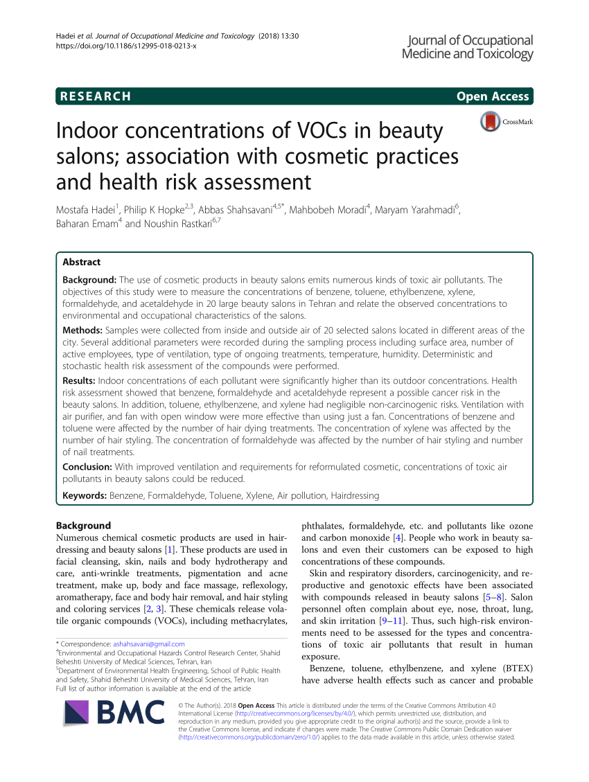 PDF) Indoor concentrations of VOCs in beauty salons; association with  cosmetic practices and health risk assessment