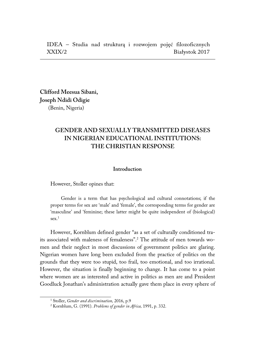 PDF) Gender and Sexually Transmitted Diseases in Nigerian Educational  Institutions: The Christian Response