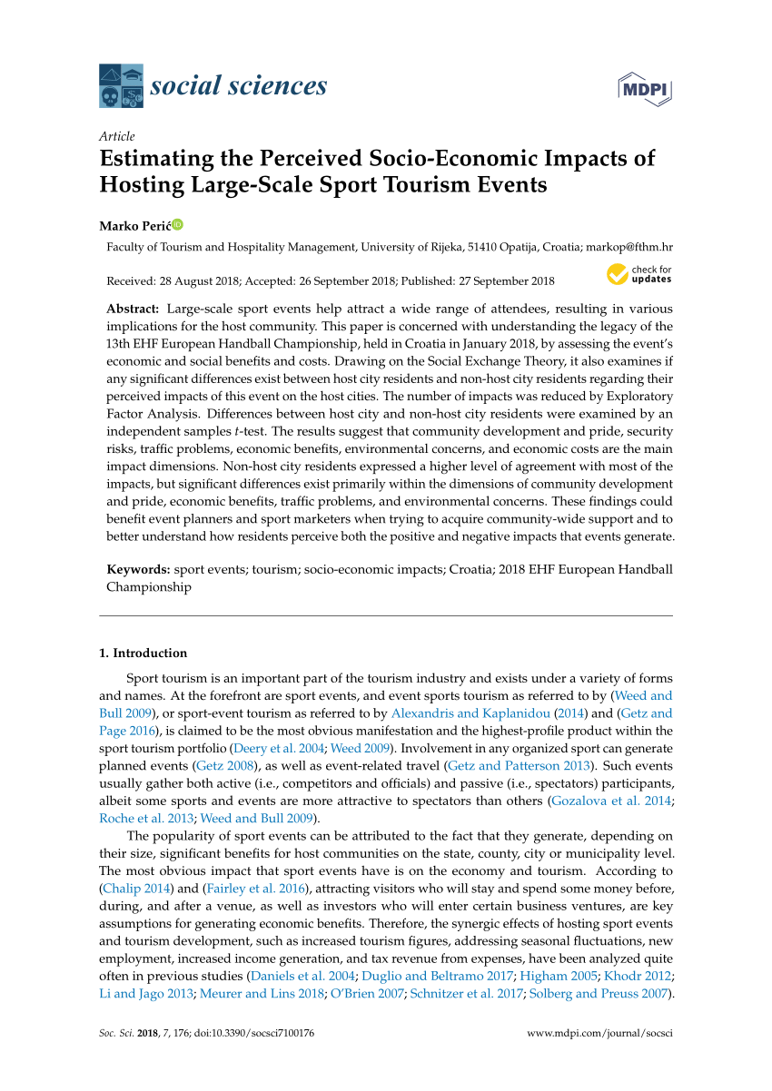 pdf estimating the perceived socio economic impacts of hosting large scale sport tourism events