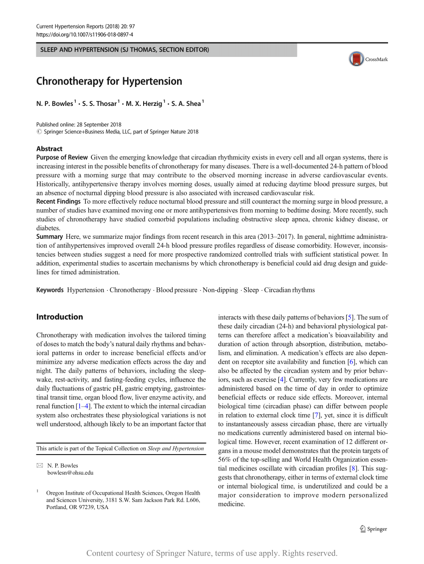Chronotherapy For Hypertension Request Pdf