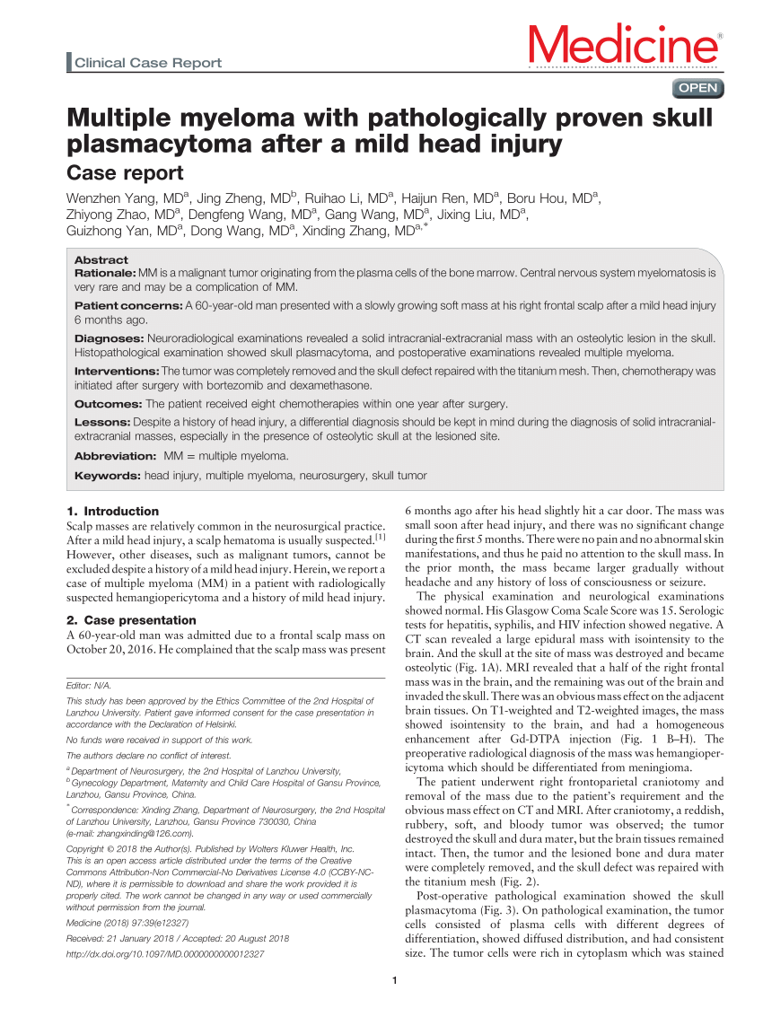 (PDF) Multiple myeloma with pathologically proven skull plasmacytoma