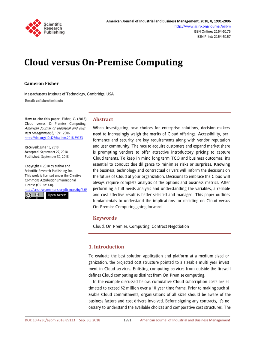 Cloud Vs On Premise Comparison Chart