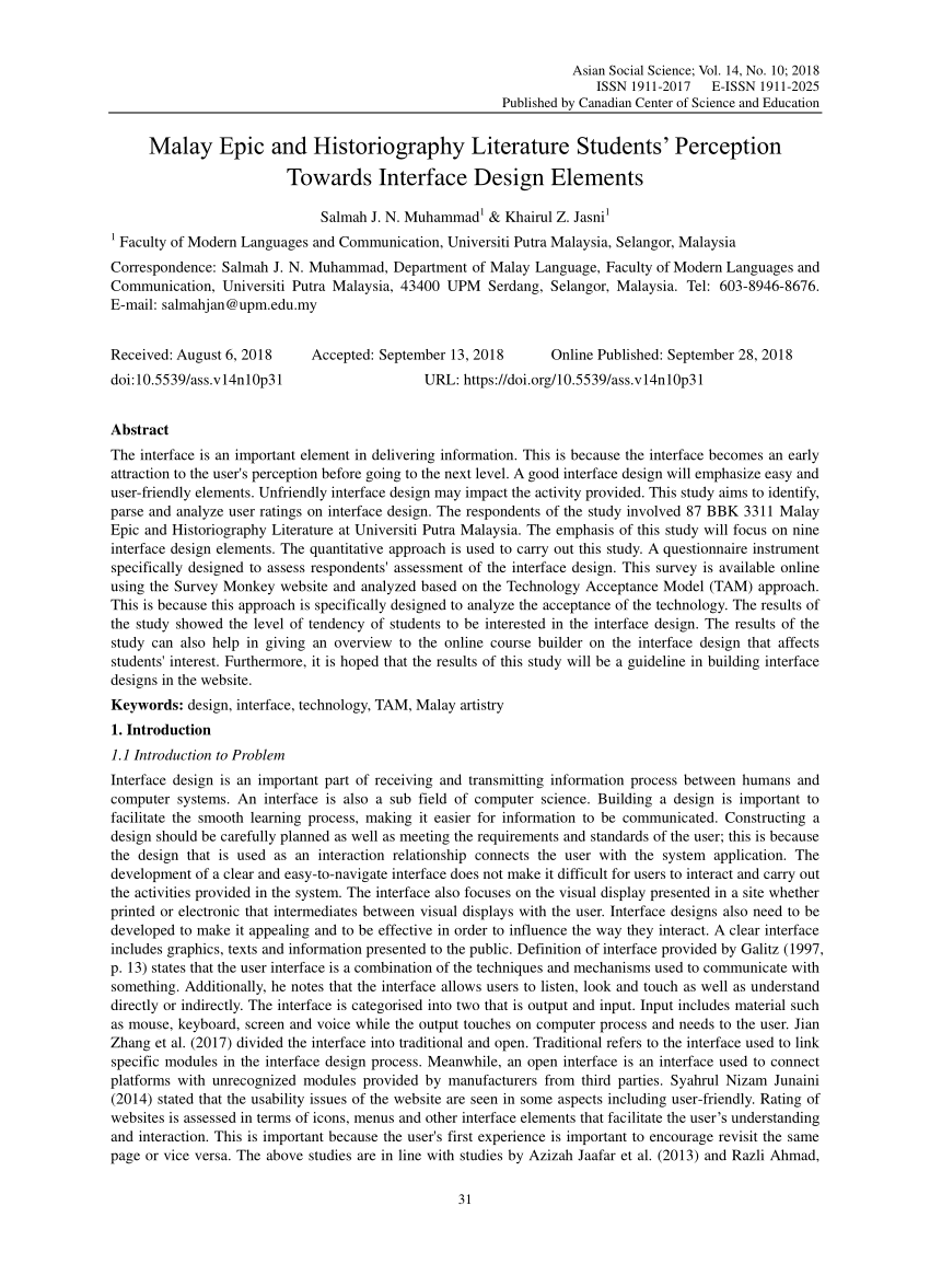 Pdf Malay Epic And Historiography Literature Students Perception Towards Interface Design Elements