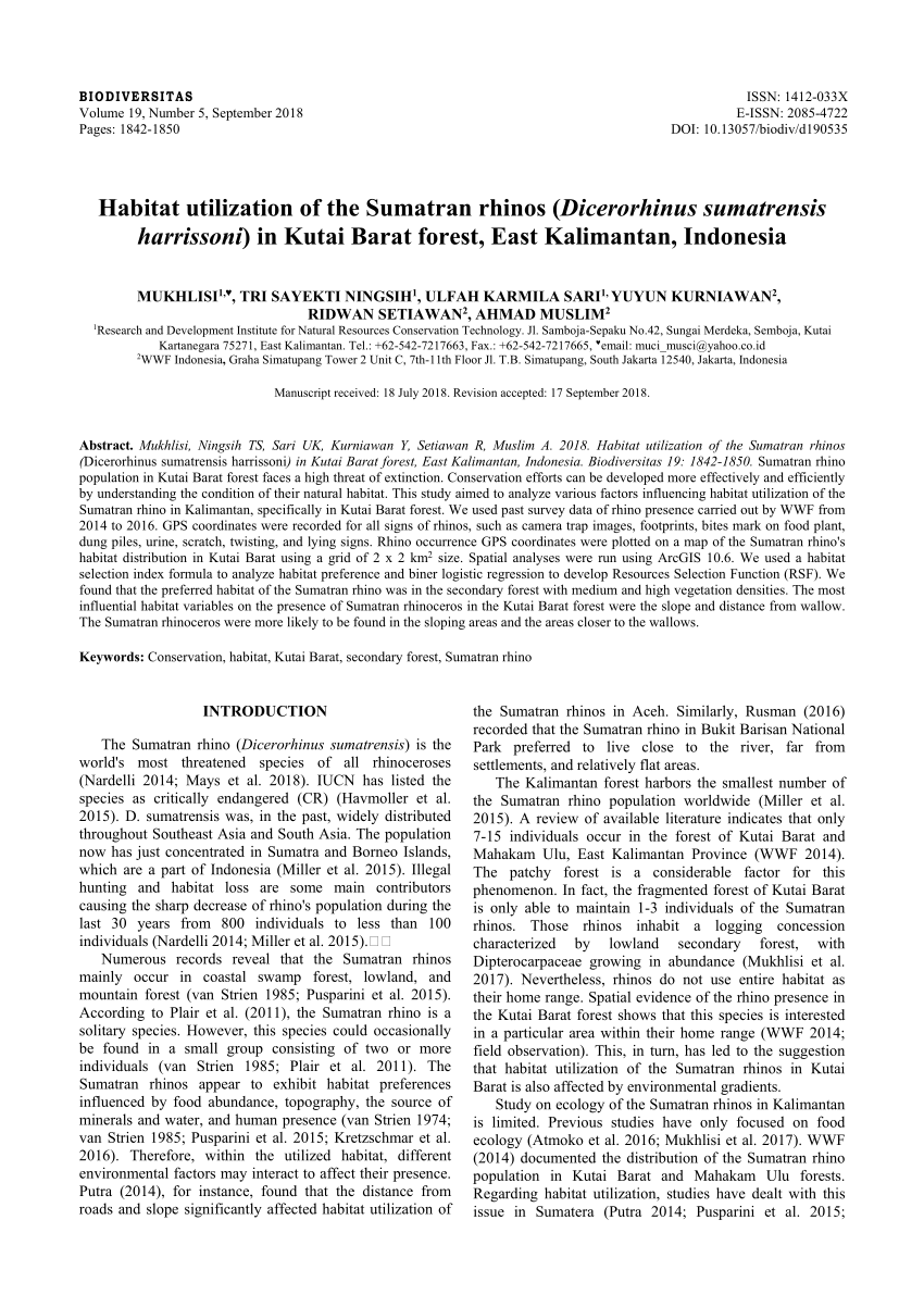 (PDF) Habitat utilization of the Sumatran rhinos (Dicerorhinus