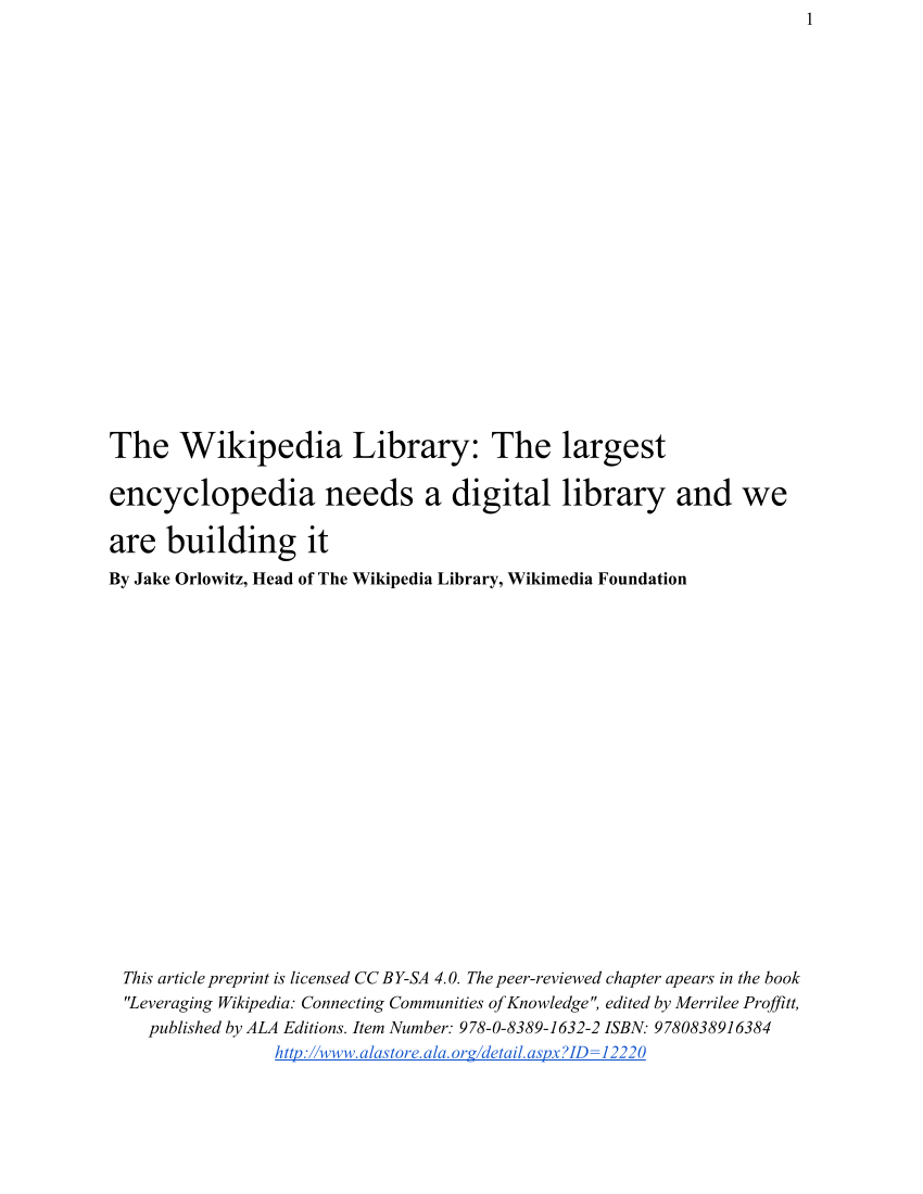 Pdf The Wikipedia Library The Biggest Encyclopedia Needs A
