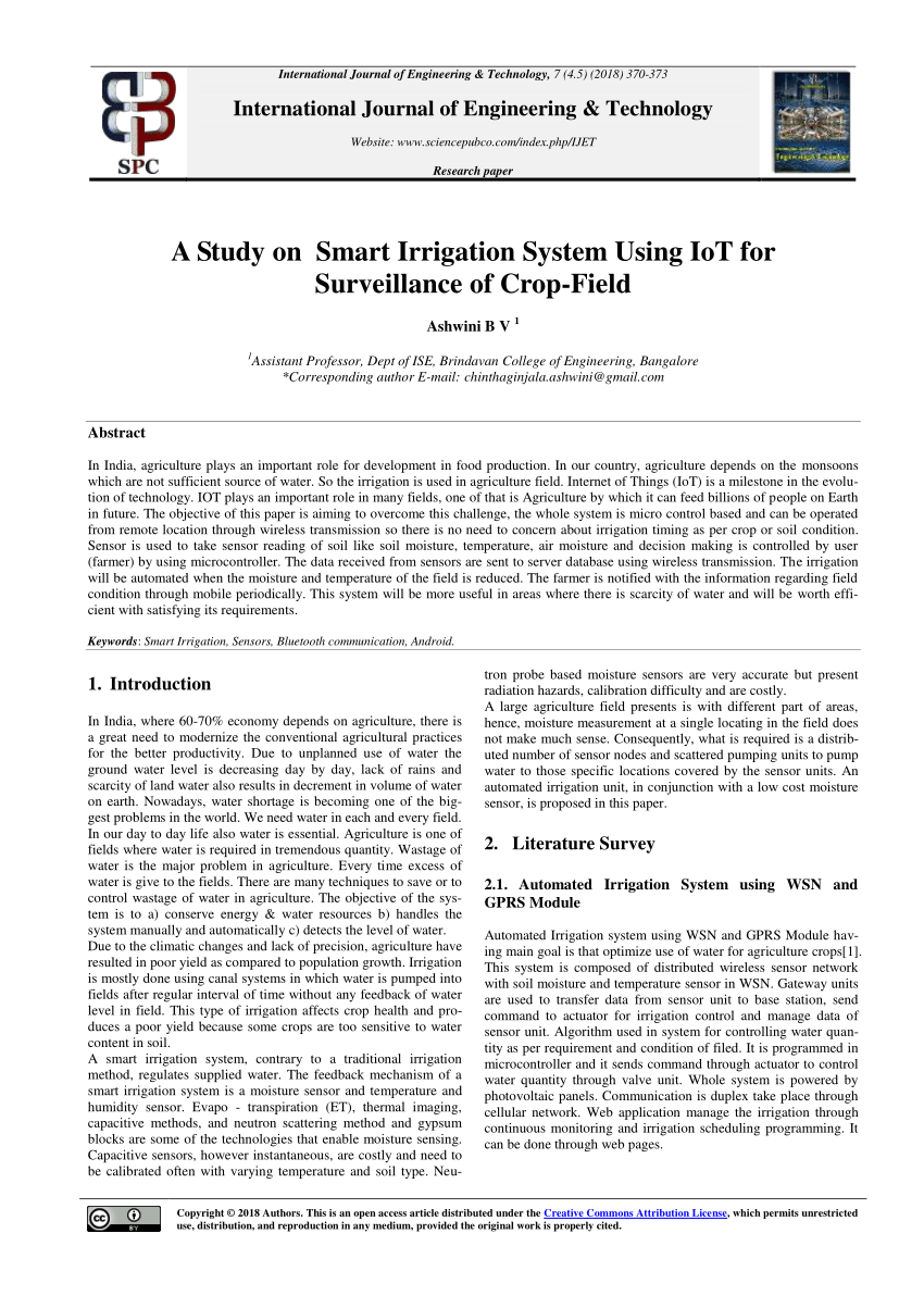 research paper on smart irrigation system using iot