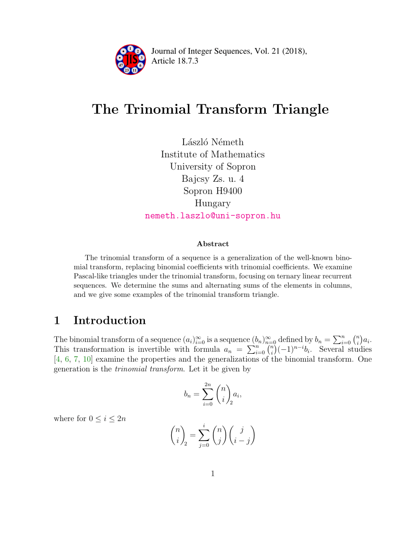 Pdf The Trinomial Transform Triangle