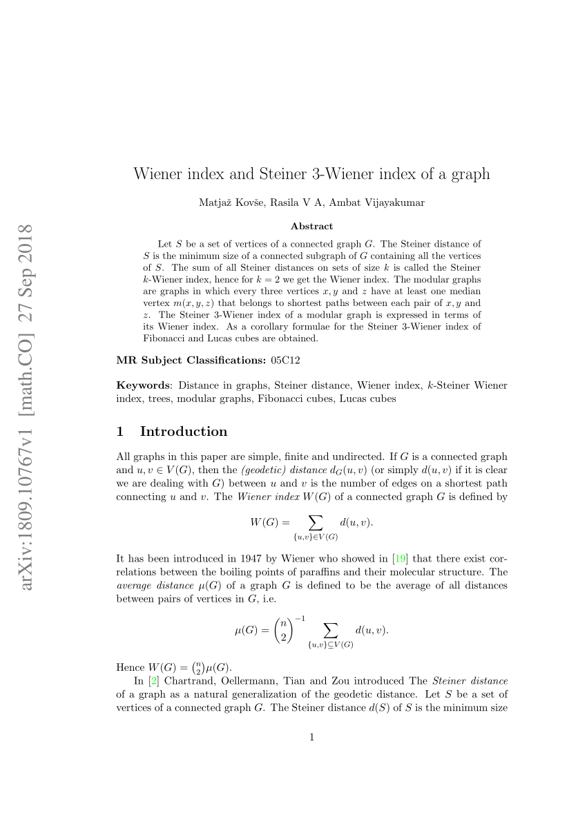 Pdf Wiener Index And Steiner 3 Wiener Index Of A Graph