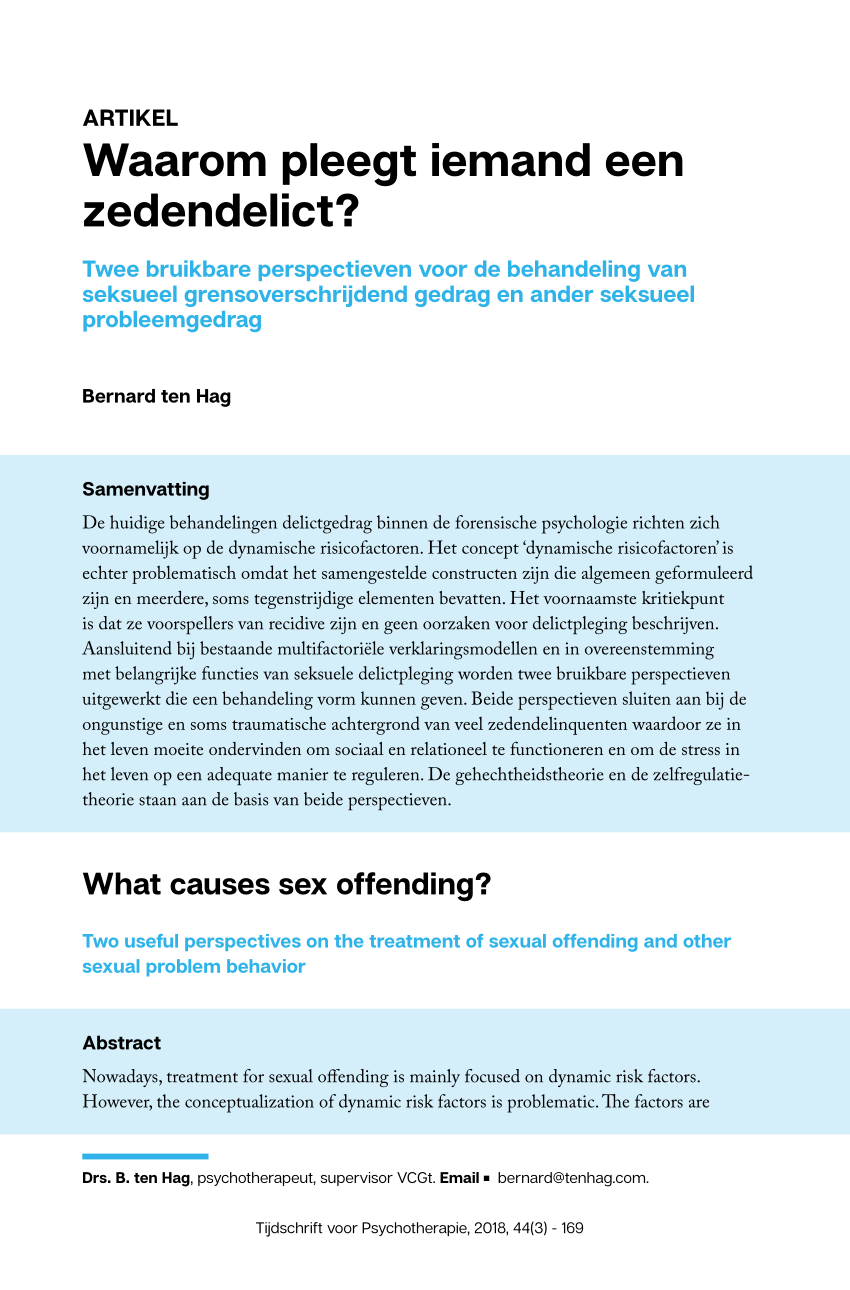 PDF) Waarom pleegt iemand een zedendelict? What causes sex offending? Two useful perspectives on the treatment of sexual offending and other sexual problem behavior