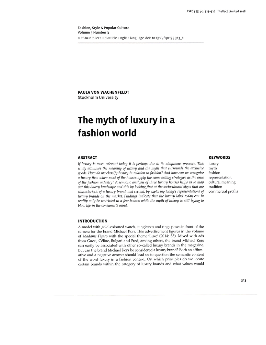 (PDF) The myth of luxury in a fashion world