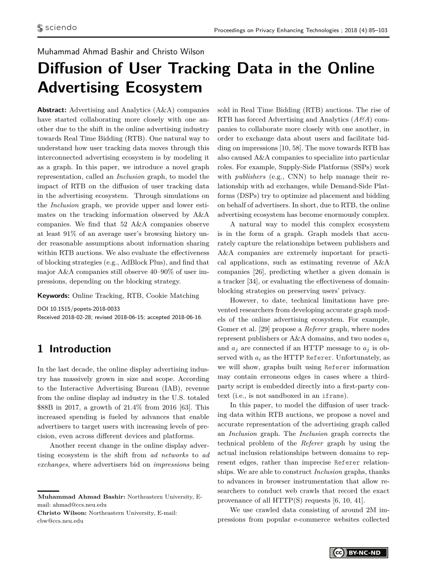 Pdf Diffusion Of User Tracking Data In The Online Advertising Ecosystem