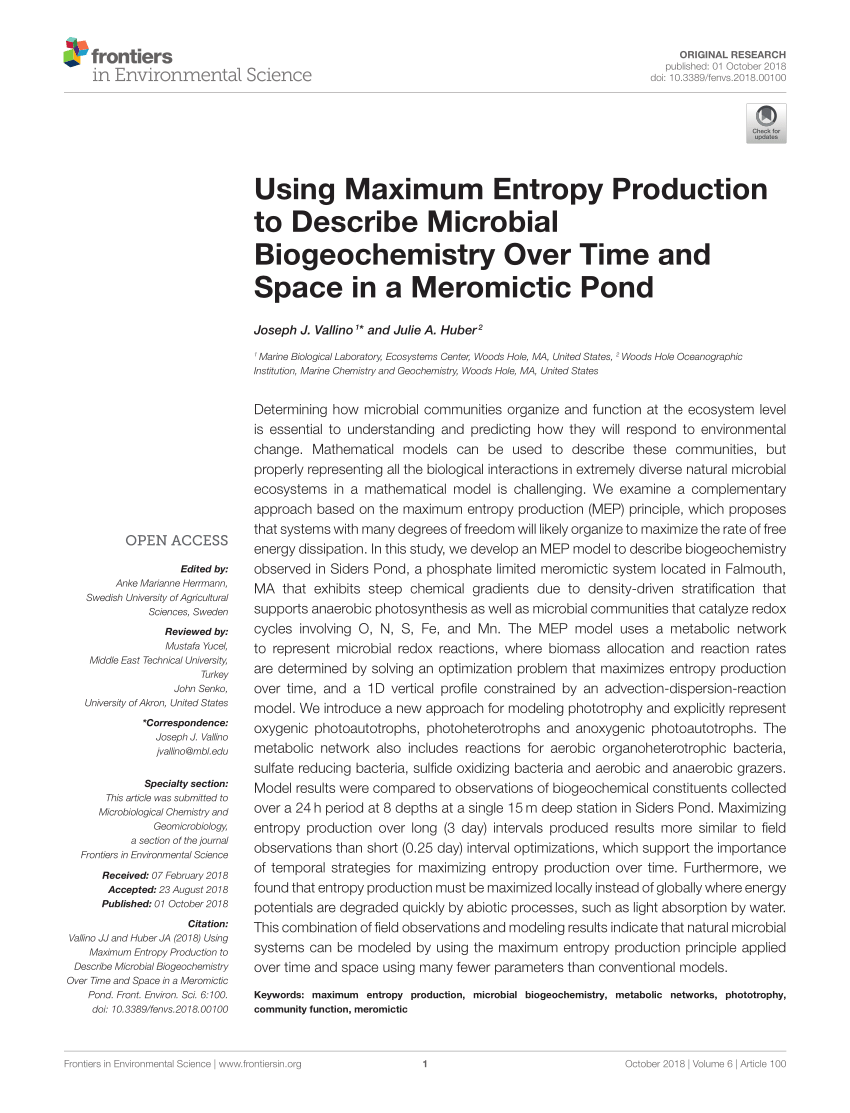 PDF) Using Maximum Entropy Production to Describe Microbial ...
