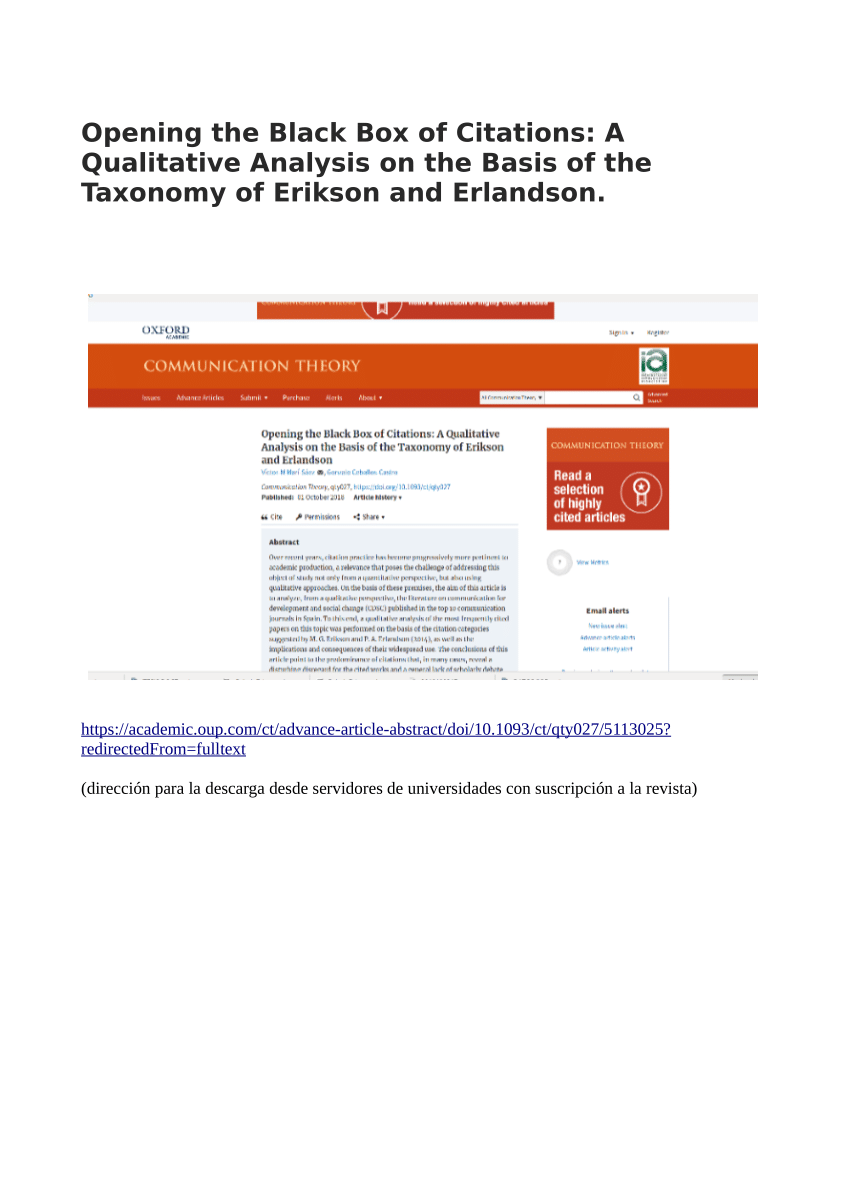 Pdf Opening The Black Box Of Citations A Qualitative Analysis On The Basis Of The Taxonomy Of Erikson And Erlandson