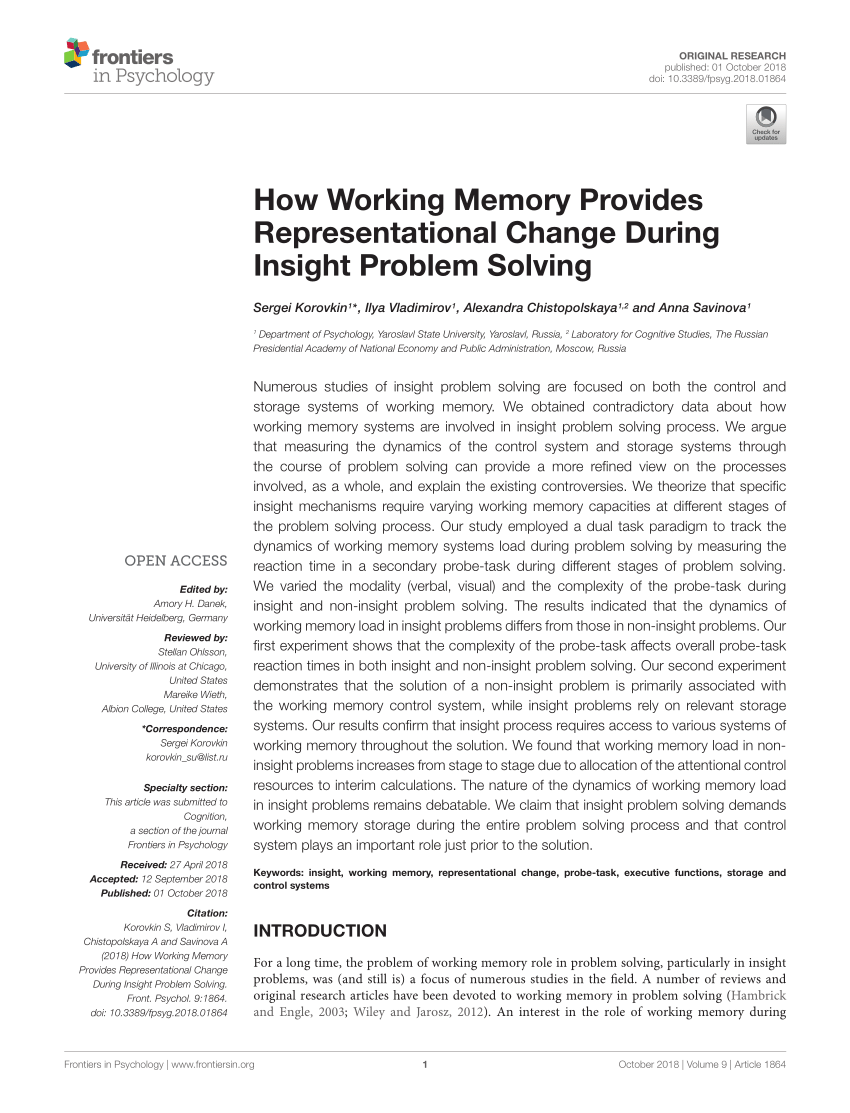 Pdf How Working Memory Provides Representational Change During