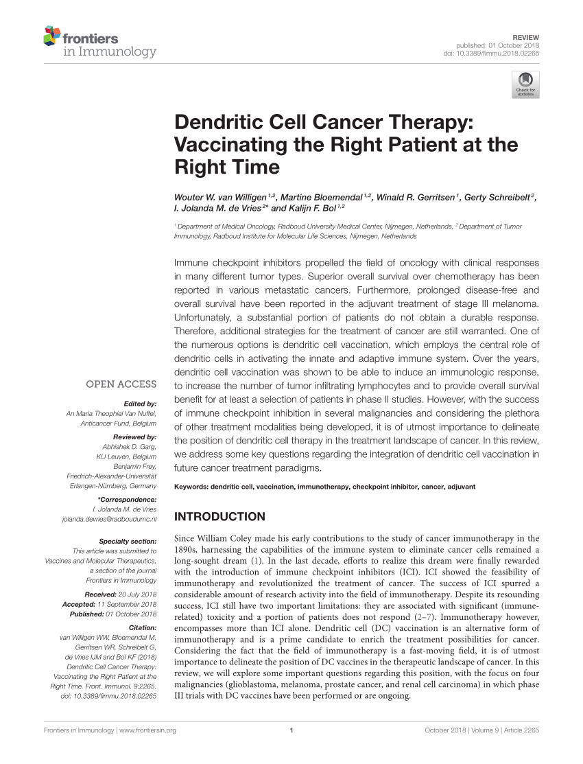PDF) Dendritic Cell Cancer Therapy: Vaccinating the Right Patient ...