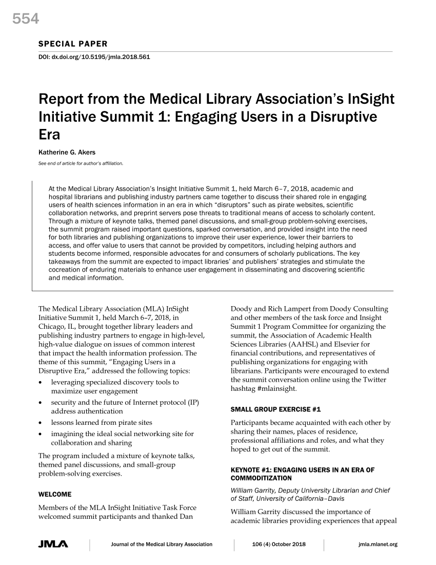 (PDF) Report from the Medical Library Association’s InSight Initiative