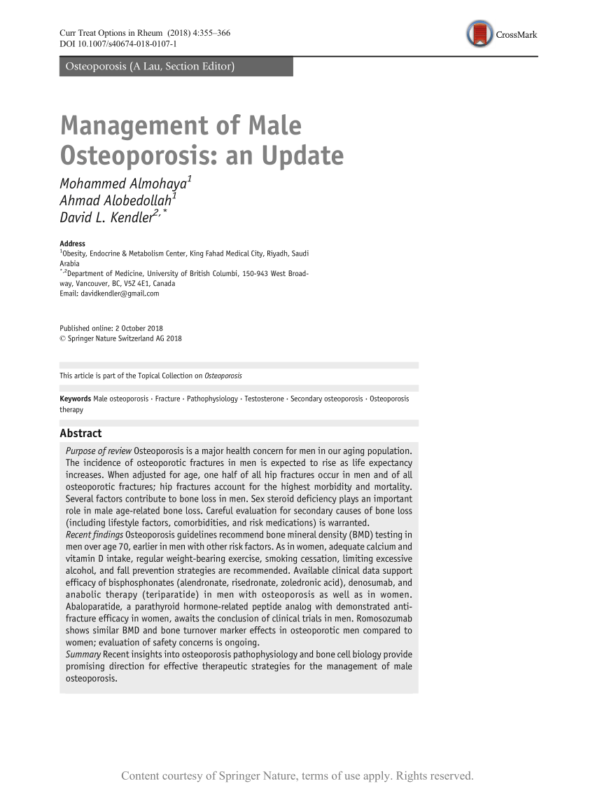 Management Of Male Osteoporosis An Update Request Pdf