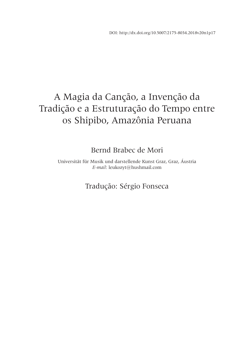 PDF) A Magia da Canção, a Invenção da Tradição e a Estruturação do Tempo  entre os Shipibo, Amazônia Peruana (2018, Tradução: Sérgio Fonseca)