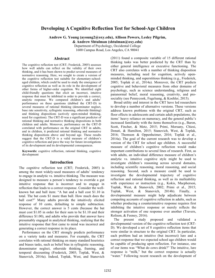 Cognitive development of discount primary schoolers reflection