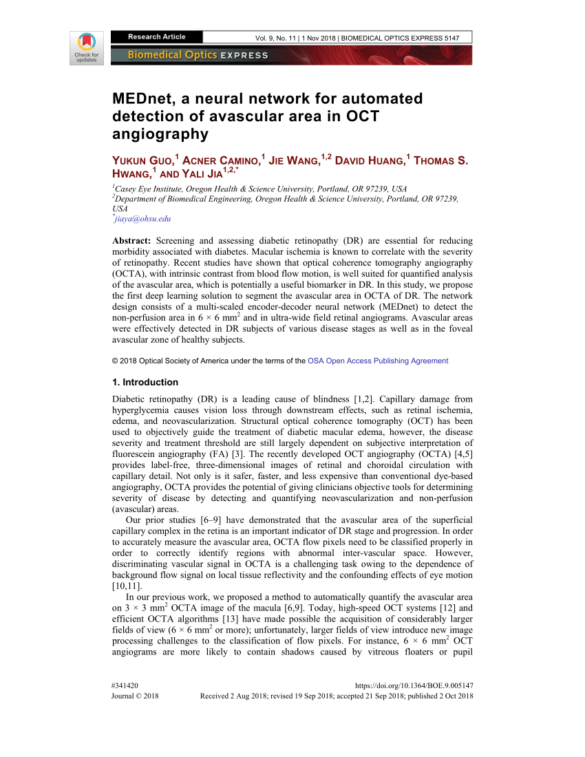 Pdf Mednet A Neural Network For Automated Detection Of Avascular Area In Oct Angiography