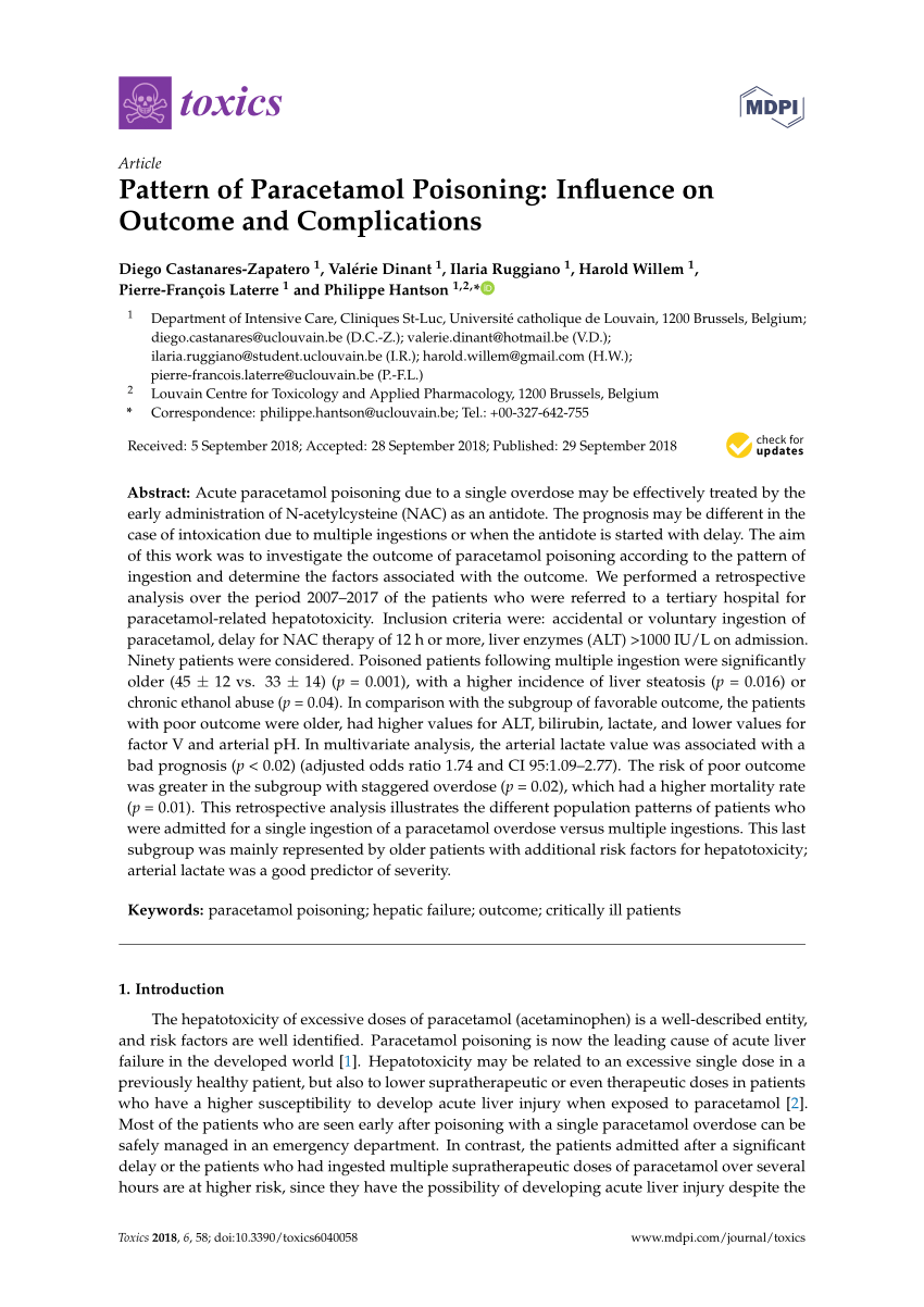 Pdf Pattern Of Paracetamol Poisoning Influence On Outcome And Complications 