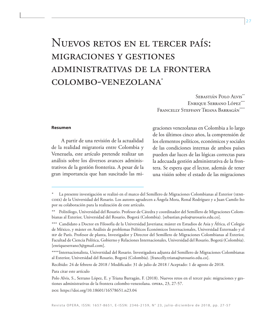 arco su tofu PDF) Nuevos retos en el tercer país: migraciones y gestiones  administrativas de la frontera colombo-venezolana