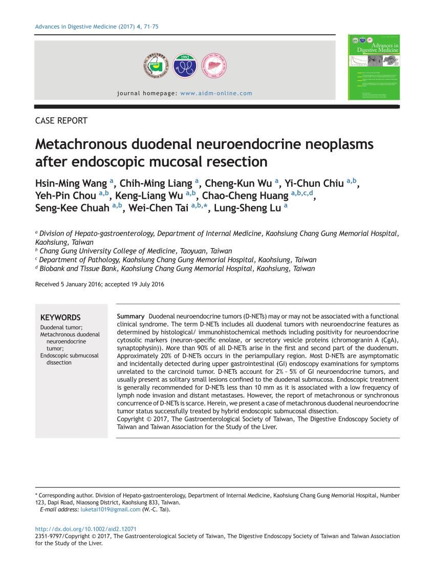 (PDF) Metachronous duodenal neuroendocrine neoplasms after endoscopic ...