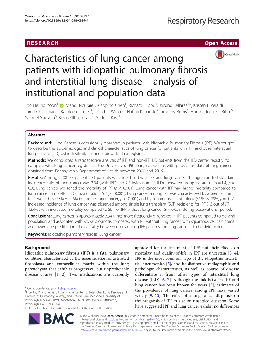 Pdf Characteristics Of Lung Cancer Among Patients With Idiopathic Pulmonary Fibrosis And Interstitial Lung Disease Analysis Of Institutional And Population Data