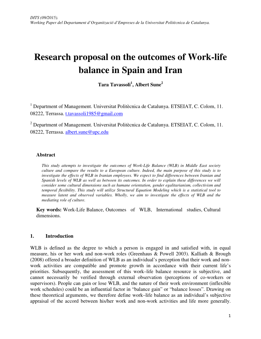 research proposal for work life balance