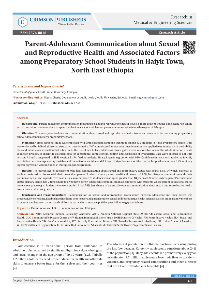 PDF Parent Adolescent Communication about Sexual and Reproductive