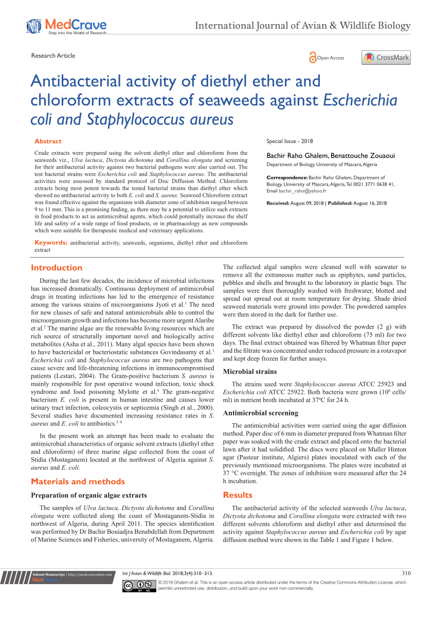(PDF) Antibacterial activity of diethyl ether and chloroform extracts ...