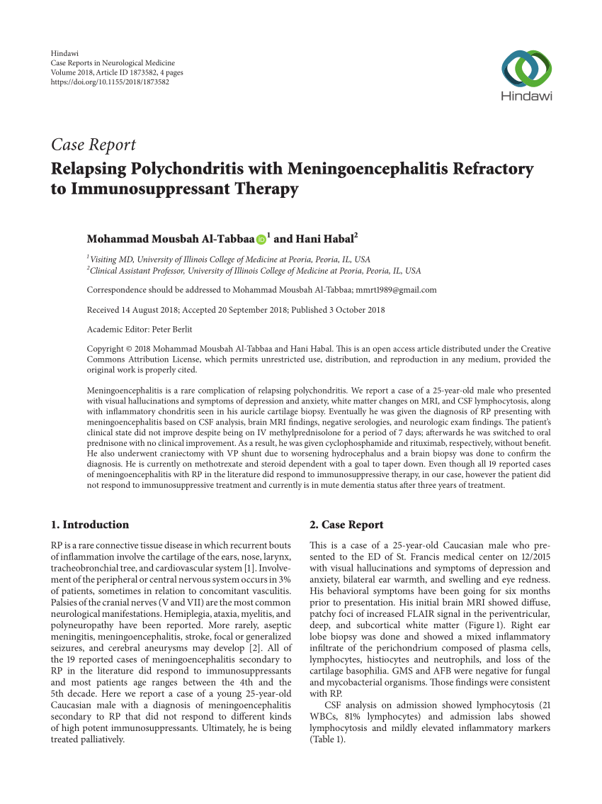 Pdf Relapsing Polychondritis With Meningoencephalitis - 